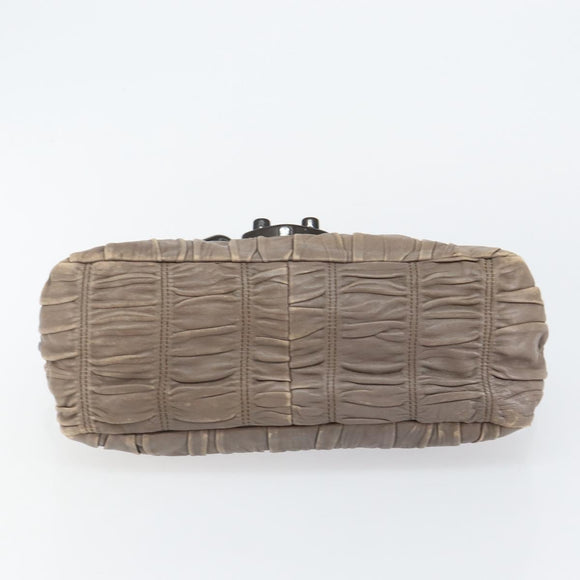 PRADA Quilted Gathered Shoulder Bag Leather plastic Brown Auth mr1517