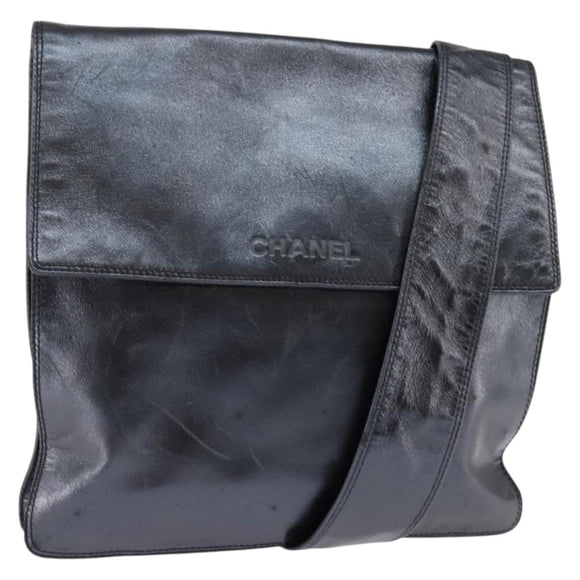 CHANEL Shoulder Bag Leather Black Gold CC Auth mr1518