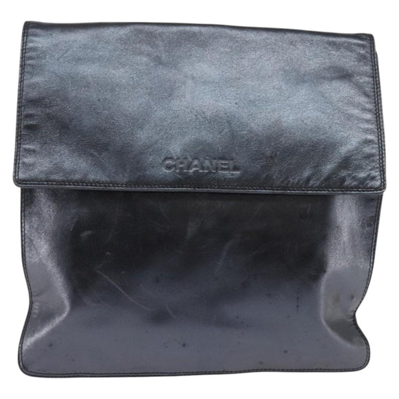 CHANEL Shoulder Bag Leather Black Gold CC Auth mr1518