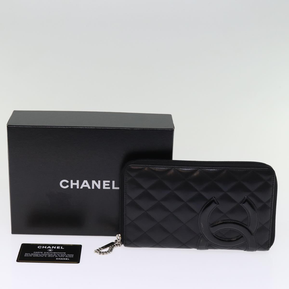 CHANEL Long Wallet Leather Black CC Auth mr152