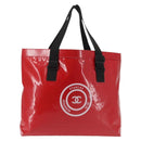CHANEL Etanche Waterproof Tote Bag Vinyl Red CC Auth mr1520-1
