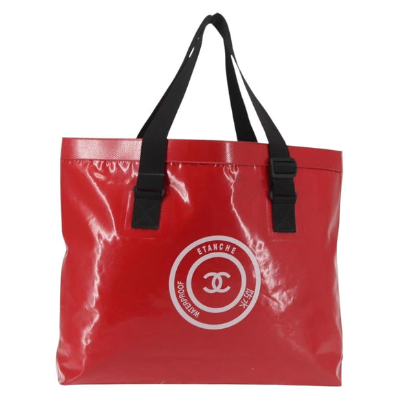 CHANEL Etanche Waterproof Tote Bag Vinyl Red CC Auth mr1520