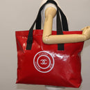 CHANEL Etanche Waterproof Tote Bag Vinyl Red CC Auth mr1520-17