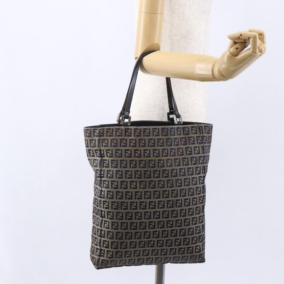 FENDI Zucchino Canvas Tote Bag Navy Silver Auth mr1524