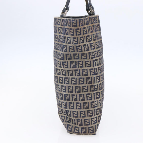 FENDI Zucchino Canvas Tote Bag Navy Silver Auth mr1524
