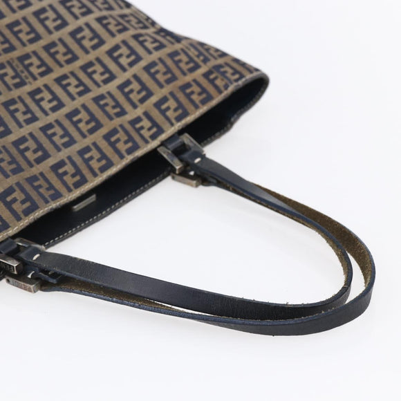 FENDI Zucchino Canvas Tote Bag Navy Silver Auth mr1524