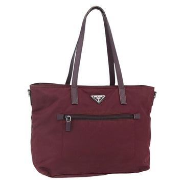 PRADA Tote Bag Nylon Bordeaux Silver Auth mr1526