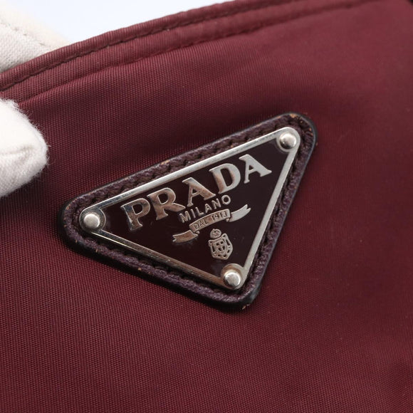 PRADA Tote Bag Nylon Bordeaux Silver Auth mr1526