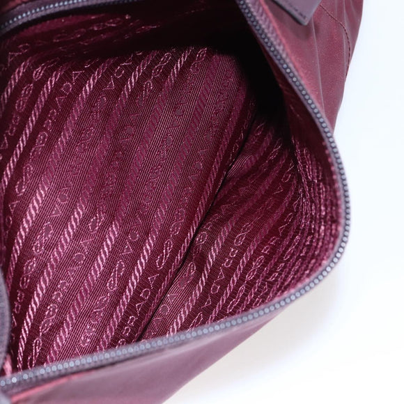 PRADA Tote Bag Nylon Bordeaux Silver Auth mr1526