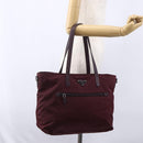 PRADA Tote Bag Nylon Bordeaux Silver Auth mr1526-26
