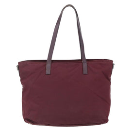 PRADA Tote Bag Nylon Bordeaux Silver Auth mr1526 - 0