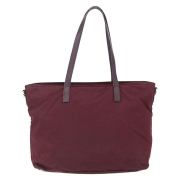 PRADA Tote Bag Nylon Bordeaux Silver Auth mr1526 - 0