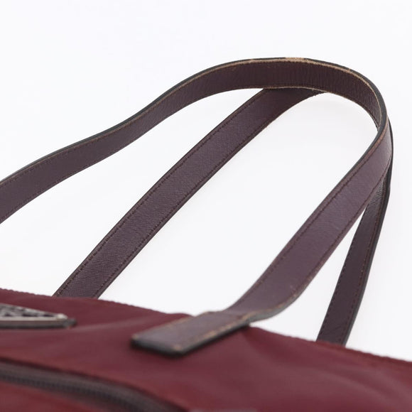 PRADA Tote Bag Nylon Bordeaux Silver Auth mr1526