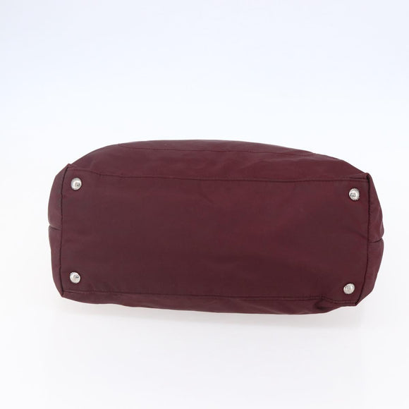 PRADA Tote Bag Nylon Bordeaux Silver Auth mr1526