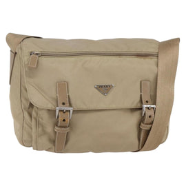 PRADA Shoulder Bag Nylon Beige Silver Auth mr1533