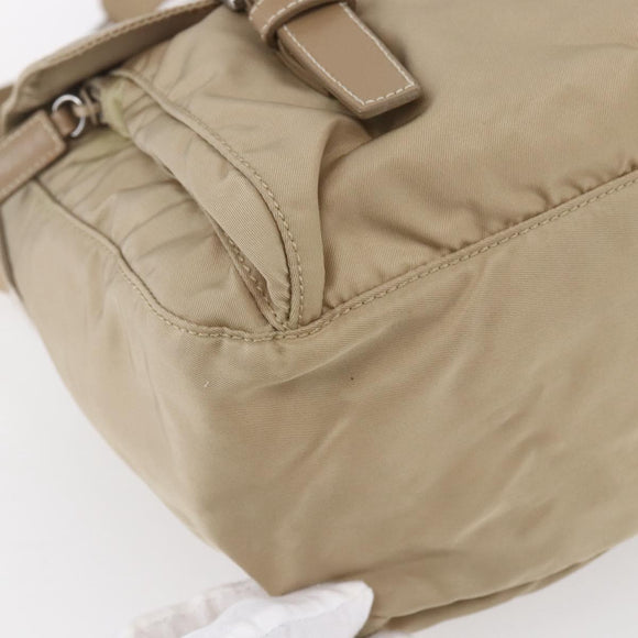 PRADA Shoulder Bag Nylon Beige Silver Auth mr1533