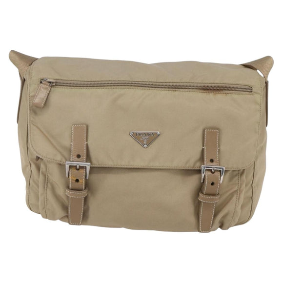PRADA Shoulder Bag Nylon Beige Silver Auth mr1533