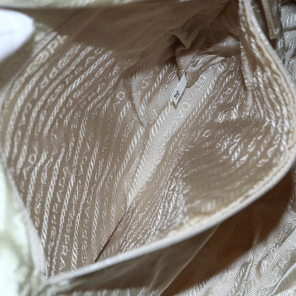 PRADA Shoulder Bag Nylon Beige Silver Auth mr1533