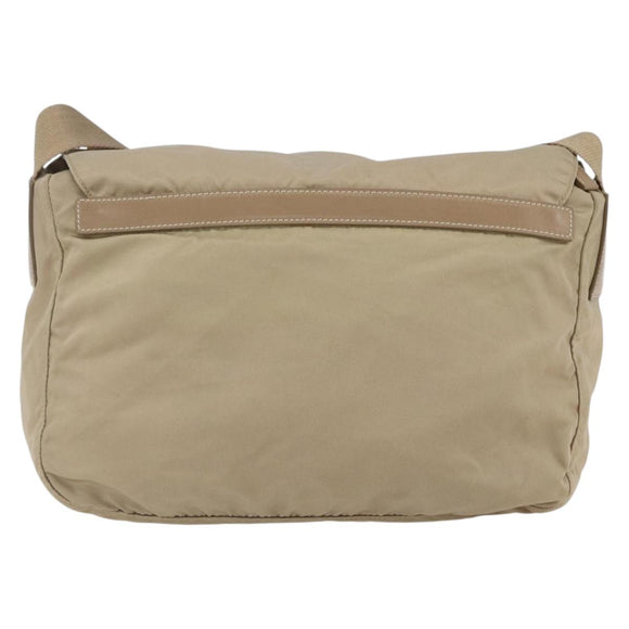 PRADA Shoulder Bag Nylon Beige Silver Auth mr1533