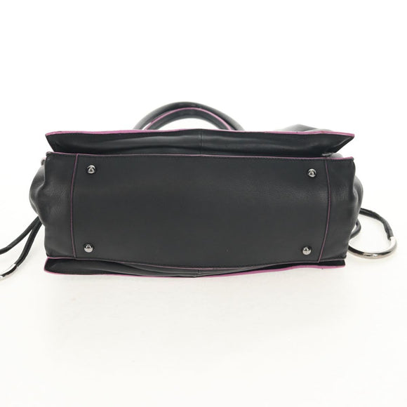 LOEWE Flamenco Hand Bag Leather Black Silver Auth mr1535