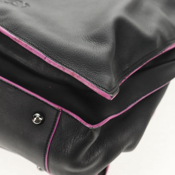 LOEWE Flamenco Hand Bag Leather Black Silver Auth mr1535