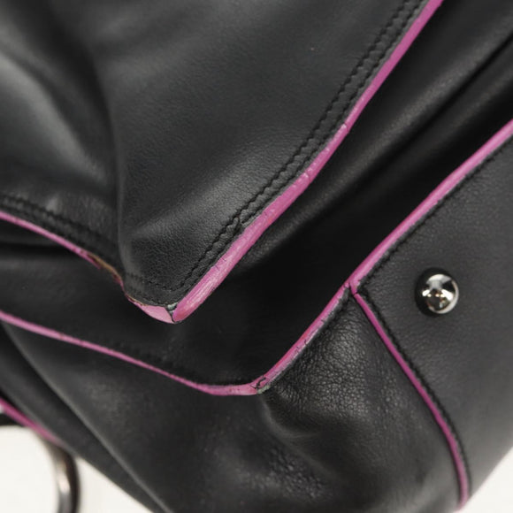 LOEWE Flamenco Hand Bag Leather Black Silver Auth mr1535