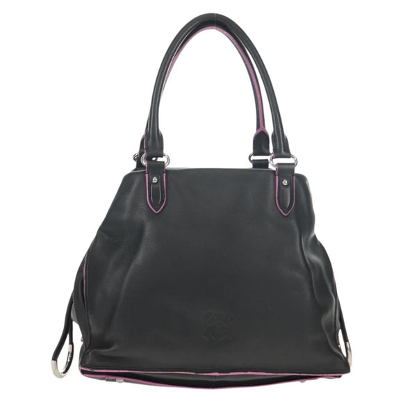 LOEWE Flamenco Hand Bag Leather Black Silver Auth mr1535