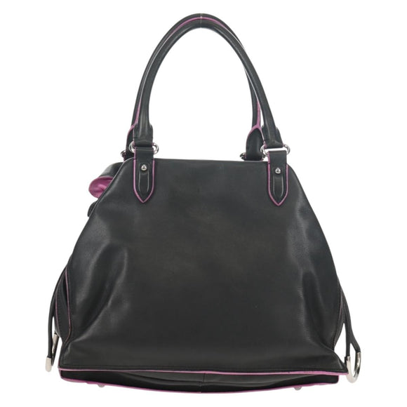 LOEWE Flamenco Hand Bag Leather Black Silver Auth mr1535