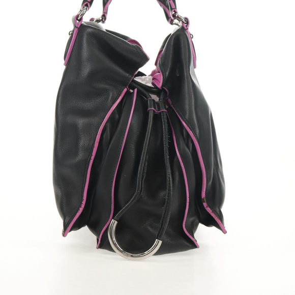 LOEWE Flamenco Hand Bag Leather Black Silver Auth mr1535