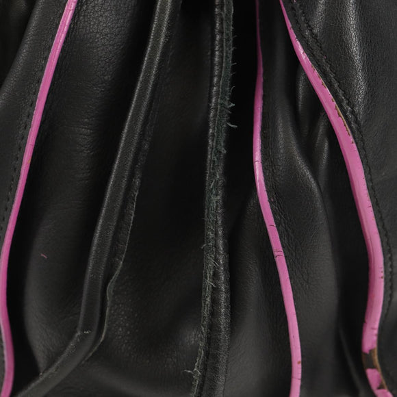 LOEWE Flamenco Hand Bag Leather Black Silver Auth mr1535