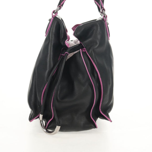 LOEWE Flamenco Hand Bag Leather Black Silver Auth mr1535