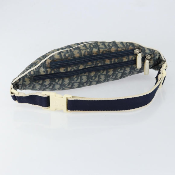 Christian Dior Trotter Canvas Waist Bag Nylon Navy Silver Auth mr1542