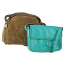 LOEWE Shoulder Bag Suede Leather 2 Set Turquoise Blue Brown Auth mr1543-1