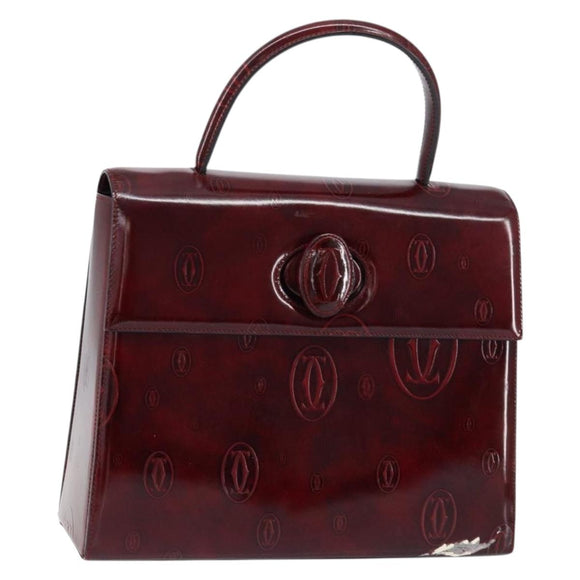 CARTIER Happy birthday Hand Bag Leather Bordeaux Gold Auth mr1544