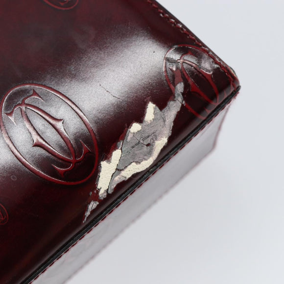 CARTIER Happy birthday Hand Bag Leather Bordeaux Gold Auth mr1544