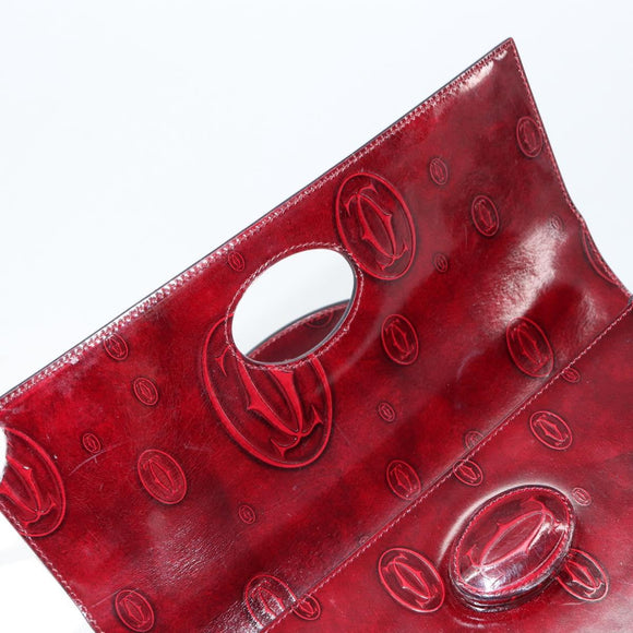 CARTIER Happy birthday Hand Bag Leather Bordeaux Gold Auth mr1544