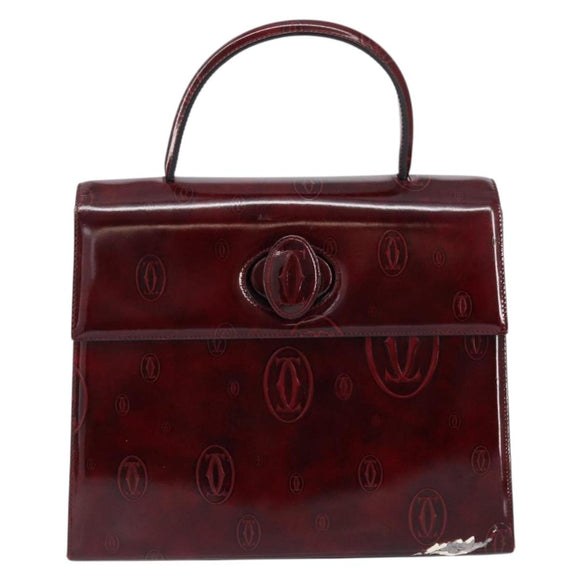 CARTIER Happy birthday Hand Bag Leather Bordeaux Gold Auth mr1544