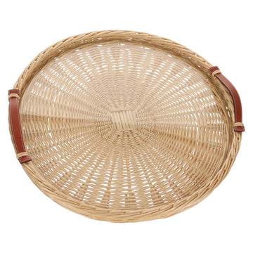 HERMES Wicker Round Tray Ozre Wood Beige Auth mr1545AV