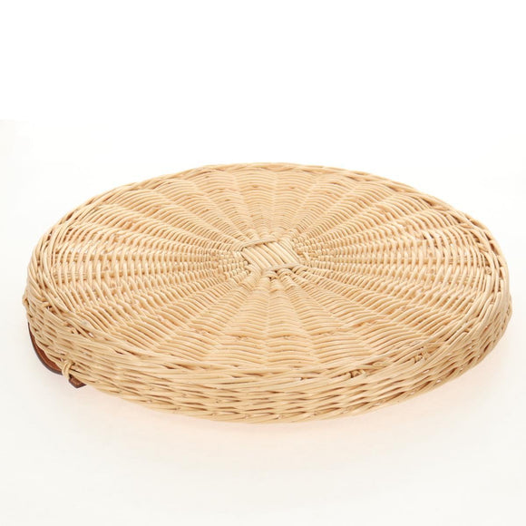 HERMES Wicker Round Tray Ozre Wood Beige Auth mr1545AV