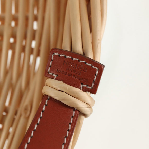 HERMES Wicker Round Tray Ozre Wood Beige Auth mr1545SAV