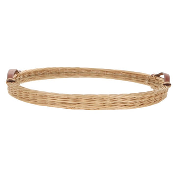 HERMES Wicker Round Tray Ozre Wood Beige Auth mr1545SAV - 0