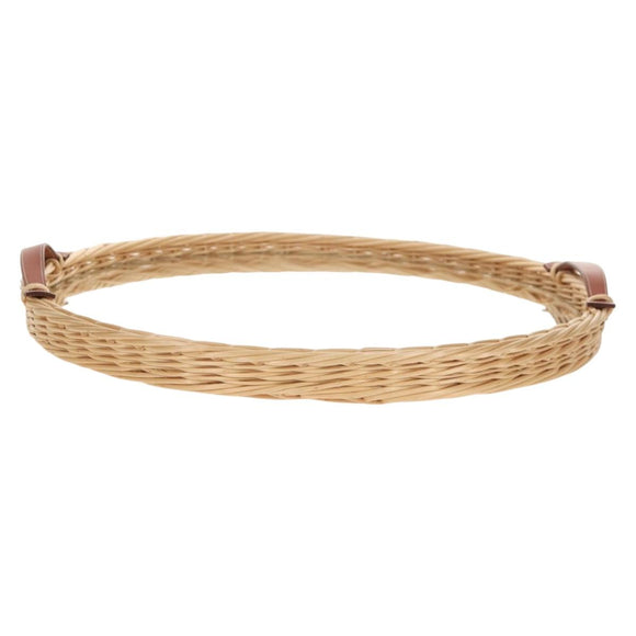 HERMES Wicker Round Tray Ozre Wood Beige Auth mr1545SAV