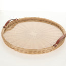 HERMES Wicker Round Tray Ozre Wood Beige Auth mr1545AV-6