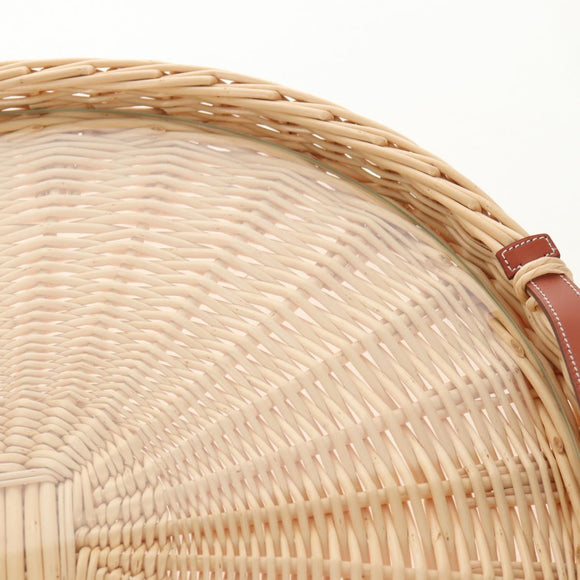 HERMES Wicker Round Tray Ozre Wood Beige Auth mr1545AV