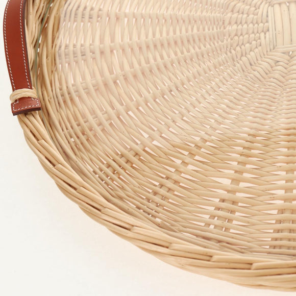 HERMES Wicker Round Tray Ozre Wood Beige Auth mr1545AV