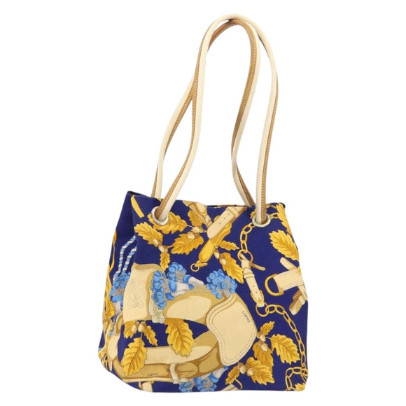 LOEWE Botanical Hand Bag Canvas Blue Silver Auth mr1547