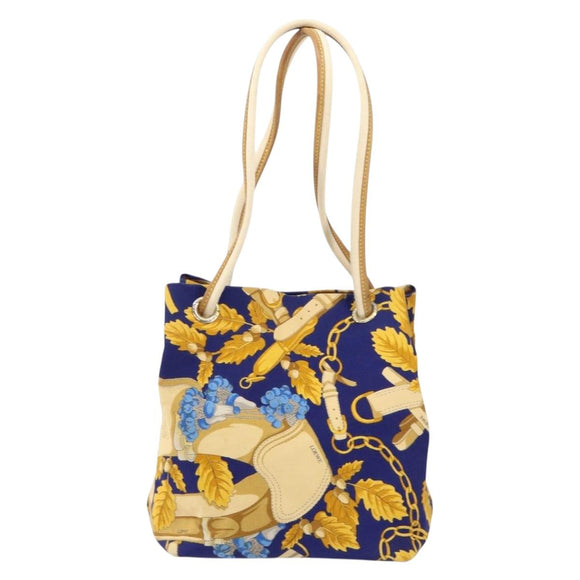 LOEWE Botanical Hand Bag Canvas Blue Silver Auth mr1547