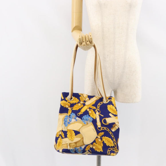 LOEWE Botanical Hand Bag Canvas Blue Silver Auth mr1547