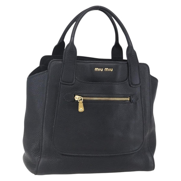 Miu Miu Hand Bag Leather Black Gold Auth mr1548
