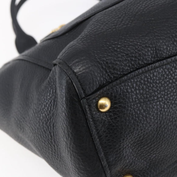 Miu Miu Hand Bag Leather Black Gold Auth mr1548